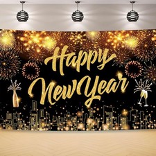 Happy New Year Backdrop - 2025 Photo Banner 71 inch  43 inch, Gold1