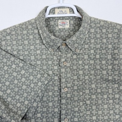 Faherty Breeze Shirt Mens XL Green Geometric Button Down Linen Lyocell Shirt