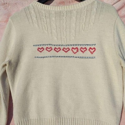 Vintage Jantzen Cable Knit Heart Sweater S/M Cream Cottagecore Grannycore Kawaii
