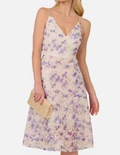Adrianna Papell Women's Purple Printed Embellished-Strap Dress Size 8