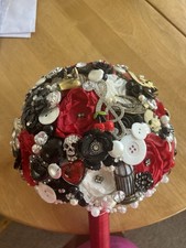 Handmade Bridal Brooch And Button Bouquet Red, Black & White