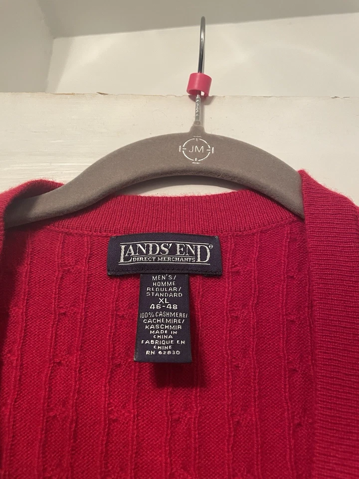 Lands End Mens XL Cashmere Red V Neck Button Up Sleeveless Sweater Vest - Image 4 of 4