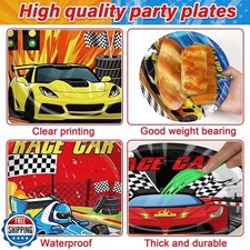 96Pcs Race Car Birthday Party Supplies Hot Car Themed Paper Plates Napkins Ra...
