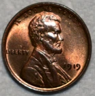 Brilliant Uncirculated 1919-P Lincoln Cent, Fiery, 80%+ Original Red specimen.