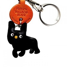 French Bulldog Black Handmade 3D Leather Dog Keychain VANCA Made in Japan 56729