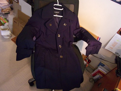 Chaqueta abotonada azul con capucha Liz Claibourne para dama - pequeña - $12s/h