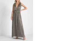 nwt EXPRESS RACHEL ZOE goil foil metallic maxi dress L large