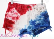 VTG 80s Wrangler High Waist dyed tie dye Cut Off American Flag STUDDED Shorts S