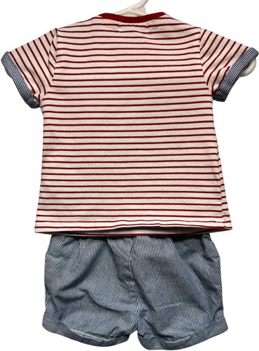 Conjunto de Pantalones Cortos Mayoral Rojo Rayas Blanco Top y Rayas Ferrocarril Azul, 2-4 mos. - Imagen 2 de 2