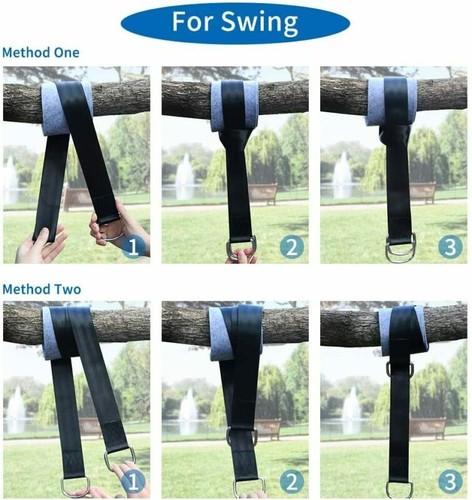 2 x Swing Hammock Tree Hanging Kit Straps Hooks Carabiner Garden Swing Fittings - Picture 4 of 7