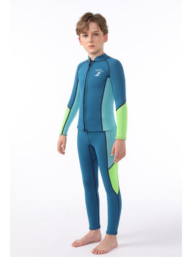 2Pcs Boys 2.5mm Neoprene Wetsuit Thermal Swimsuit Long Sleeve Tops Pants Surfing - Picture 12 of 42