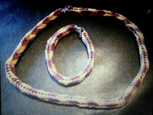 Rubber Band Necklace & Bracelet Set *** Brown & Tan - Picture 2 of 3