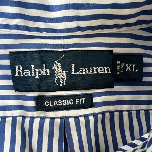 Ralph Lauren Blue Striped Long-Sleeve Shirt Men’s Size XL Classic Fit Yellow A1 - Picture 3 of 7