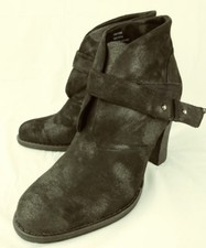 Crown Vintage Womens Ankle Boots 8.5M Black Fabric Hook Loop Heel Booties 7