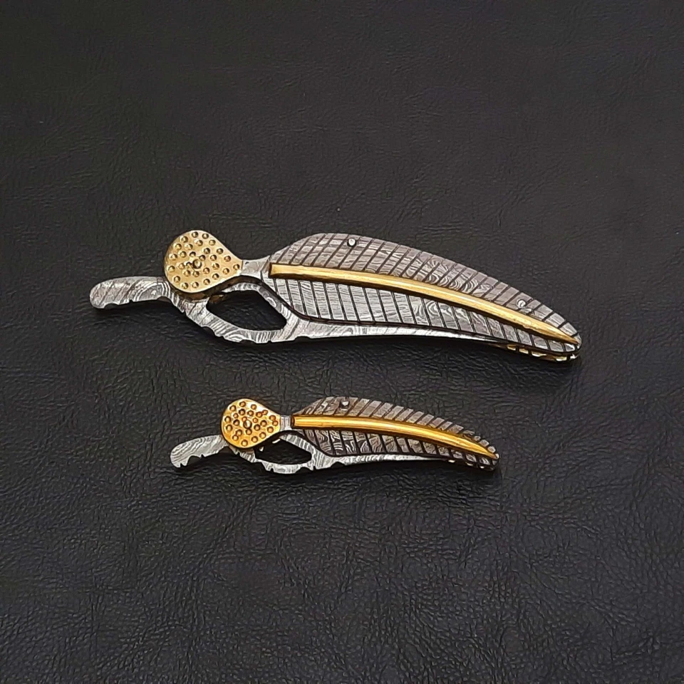 FULL HANDMADE DAMASCUS LINER LOCK  POCKET/FOLDING KNIFE WITH LEATHER SHEATH MK - Image 3 of 4