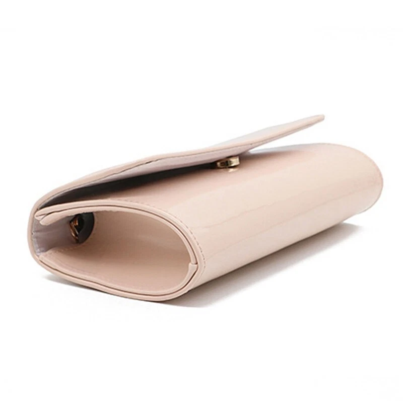Leather Clutch Shoulder Hand Bag Evening Women Plain Patent Fashion