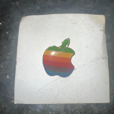 Apple Macintosh Computer 1980s Rainbow and Gold Tone Enamel Lapel Pin Tie Tack