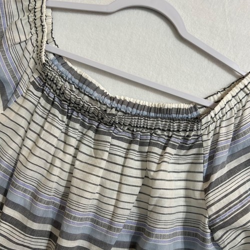 Absolutely Famous Womens Top M Off the Shoulder Shirt Blue White Gray Striped