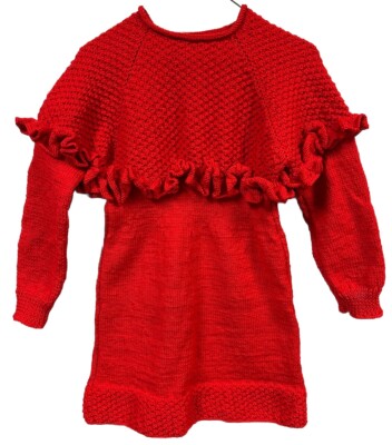New Hand Knitted Sweater Dress Bight Red Girls Size 12-14 | eBay