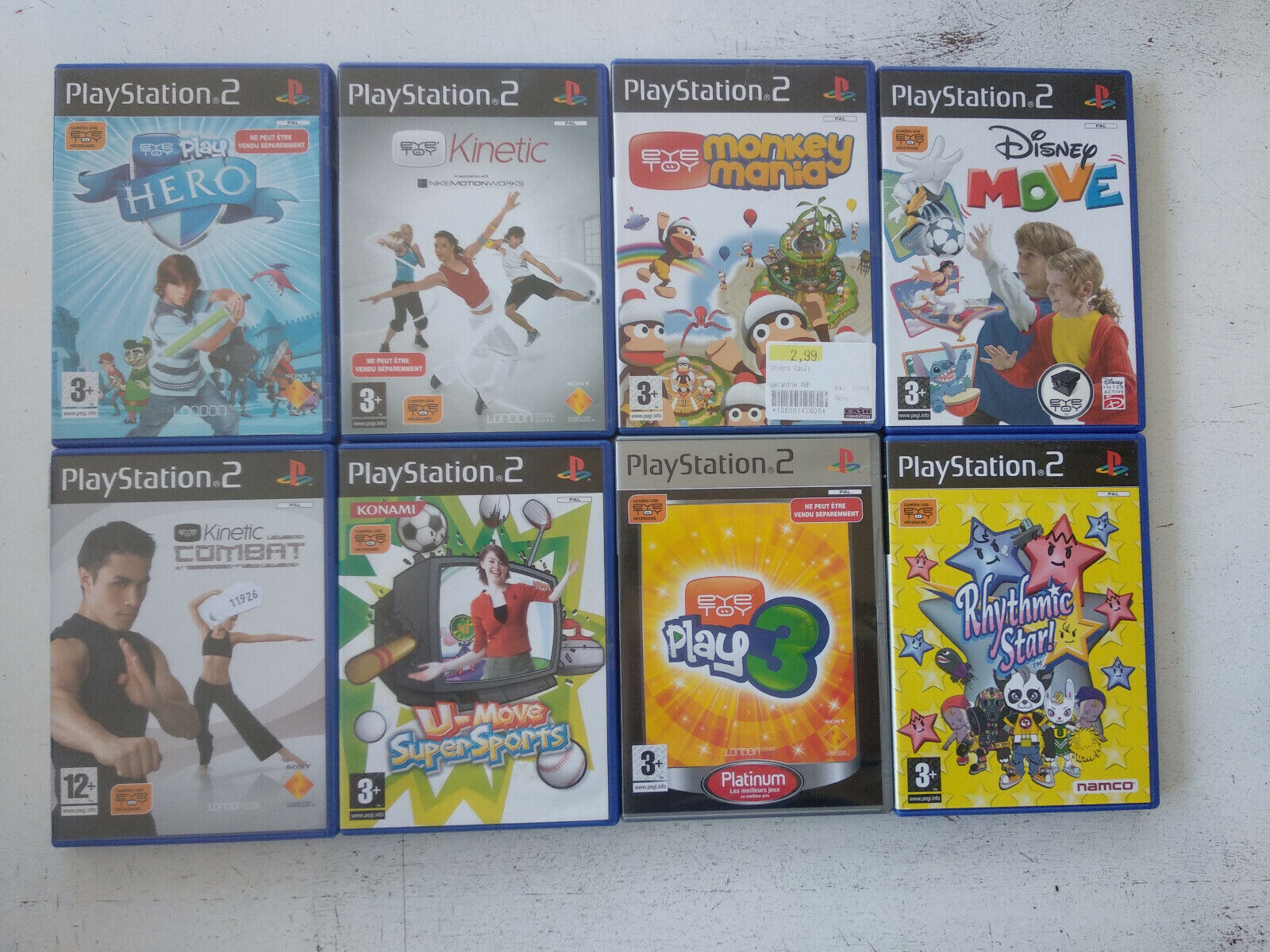 Lot 8 jeux camera Eyetoy (disney move/rhythmic star/kinetic) Playstation PS2 FR