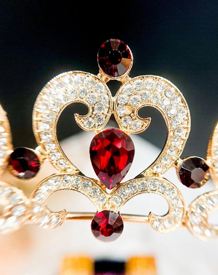 Burgundy Rhinestone Tiara, Girl's Gold tiara, Heart shape tiara, Princess tiara - Image 2 of 4