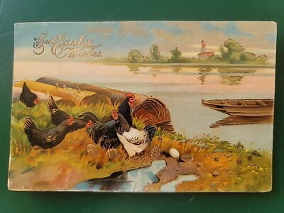 1910 Best Easter Wishes Gold Foil Eggs Glossy