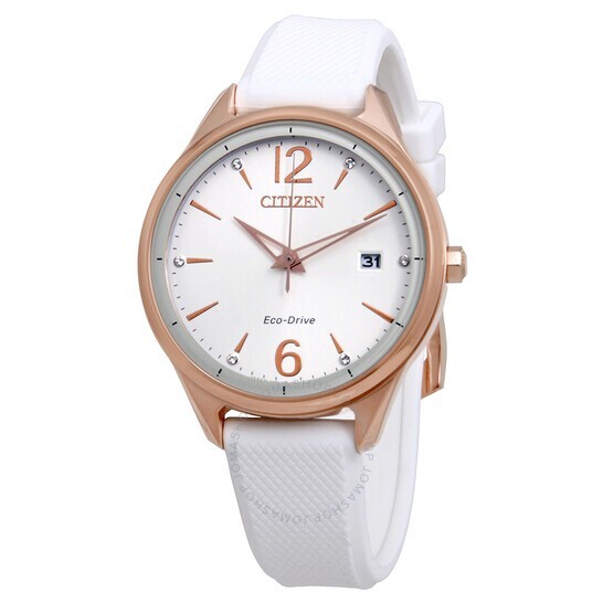 逆輸入★Citizen AR Eco-Drive White Gold Stainless Watch Citizen Women's Eco-Drive Chandler Silver Dial White
