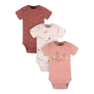 Gerber Baby Girl's 3 Pack Short Sleeve Onesies Various Sizes Puppy, Moon & Star