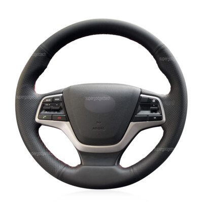 Hand-Sewing Steering Wheel Wrap Cover Leather Interior Wrap For Hyundai Solaris