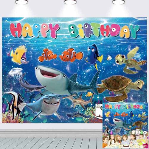 Póster de pancarta de fondo para decoración de cumpleaños Finding Nemo para niños 5x3 ft - Imagen 1 de 7