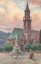 Postcard Artist Signed R.A. Hoger, Bolzano Cathedral South Tyrol Parish Italy