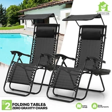 Set of 2 Folding Zero Gravity Chair Canopy Lounge Chaise Beach Sunshade Recliner