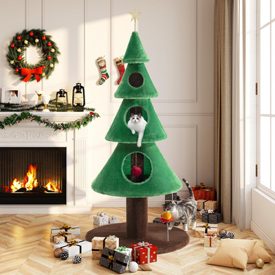 63 Inches Cat Tree for Indoor Kitty/Tower with 3 Condos/ 5Ft Christmas Tree Part