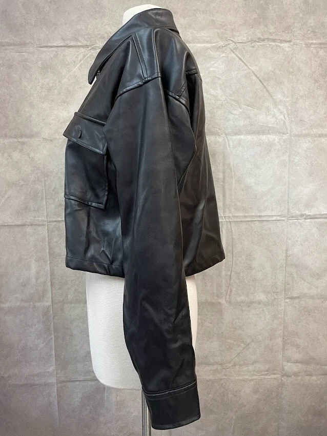 Celebrity Pink Women's Black Faux Leather Moto Biker Jacket Size S - Imagem 2 de 4