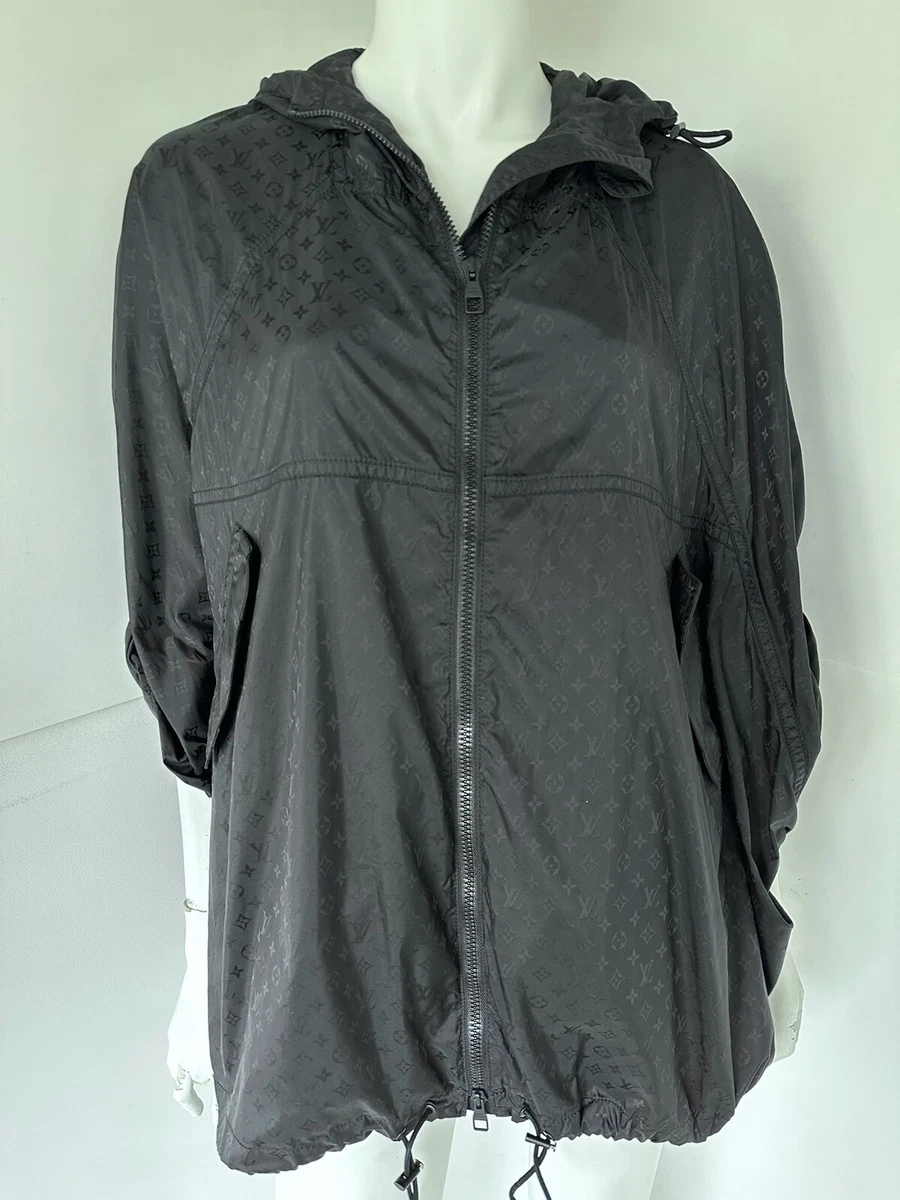 Louis Vuitton Mid-Length Monogram Nylon Windbreaker BLACK. Size 52