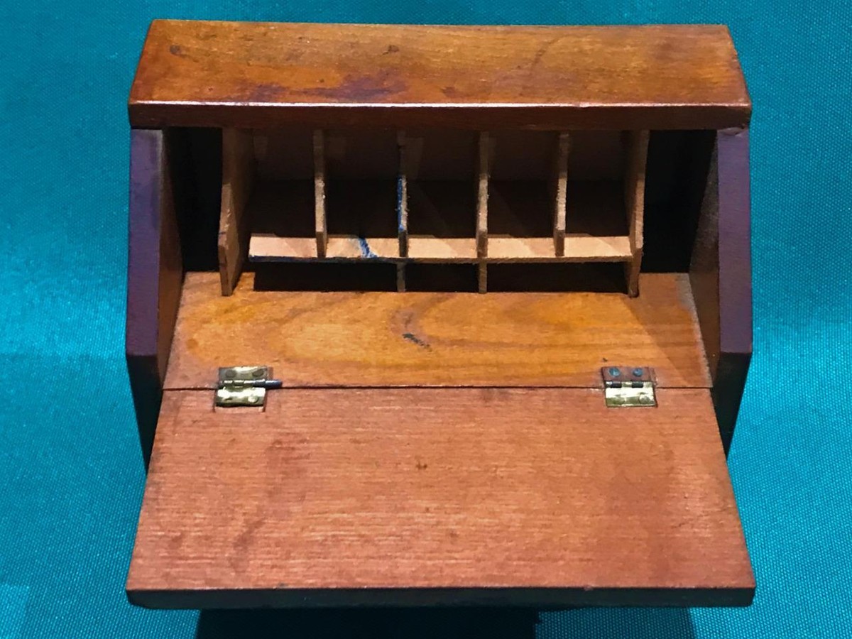Vintage Dollhouse Toy Roll Top Desk ~ Wood Drop Front 3 Drawer