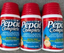Lot of 3 Pepcid Complete Dual Action 50 Chewable Tablets Tropical Fruit Exp 1/27