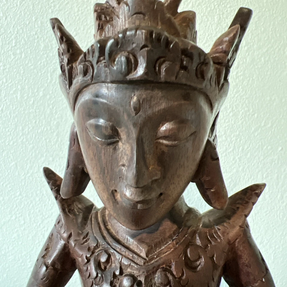 Tibetan Buddhist Deity Thai Zebra Wood Hand Carved Eastern Indian Art - Image 4 of 4