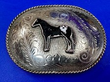 Standing Horse Nickel Silver Ornate Western Cowboy Hand Carved R R Belt Buckle