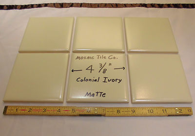 6 pcs. *Colonial Ivory*  4-3/8'' Ceramic Tiles by The Mosaic Tile Co. Vintage NOS