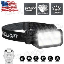 COB LED Headlamp USB Rechargeable Headlight Torch Work Light Bar Head Band Lamp