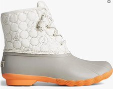Sperry Seacycled Saltwater Circle Nylon White Waterproof Rain Boots Size 7 US
