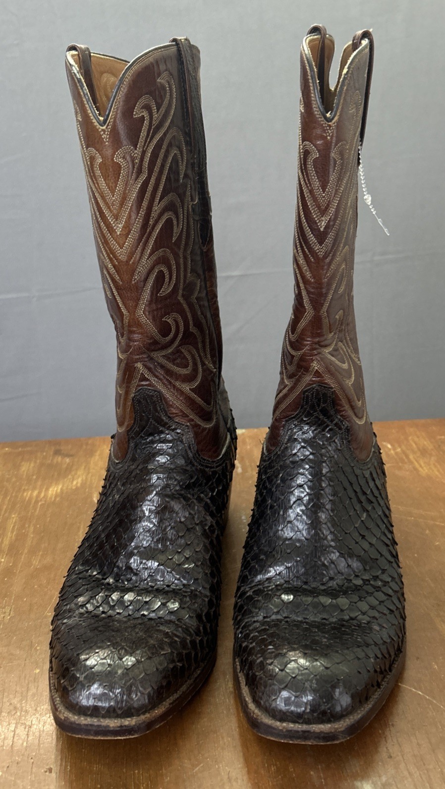 Vintage Lucchese Python Vamp Leather Shaft Cowboy… - image 2