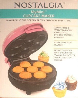 Nostalgia MyMini Cupcake Maker Pink/Black 7-Cup 550W Electric Non-Stick