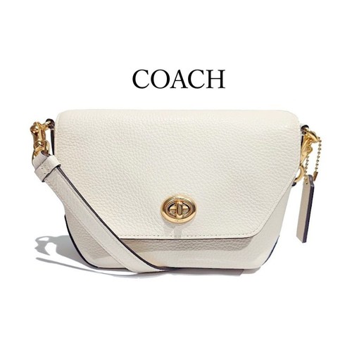 Coach Crossbody Bag Leather Off-White Chalk Turnlock Small Authentic VIN
