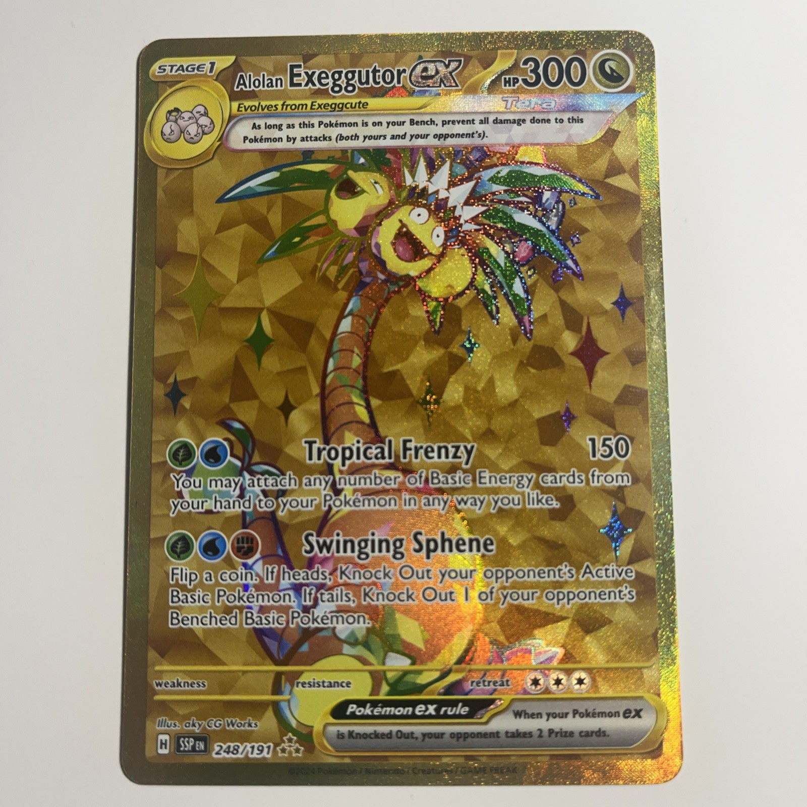 Pokemon TCG Alolan Exeggutor EX 248/191SV08: Surging Sparks Holo Gold Free Ship