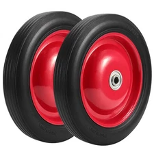 10-Inch Flat Free Solid Rubber Tires 2 PCS Garden Cart Wheels 265 lbs Capacity