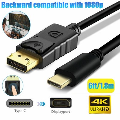 6ft/1.8m USB-C to DisplayPort Cable 4K 60Hz Type-C Convert Standard DP For PC/TV