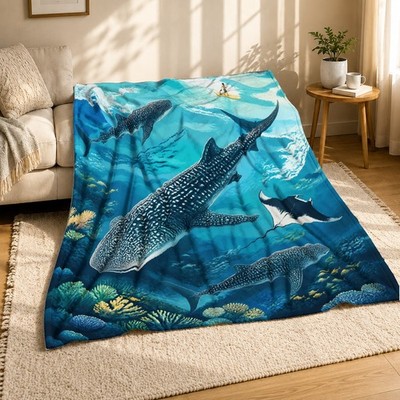 Whale Shark Manta Ray Coral Fleece Blanket Paddleboard Ocean Art
