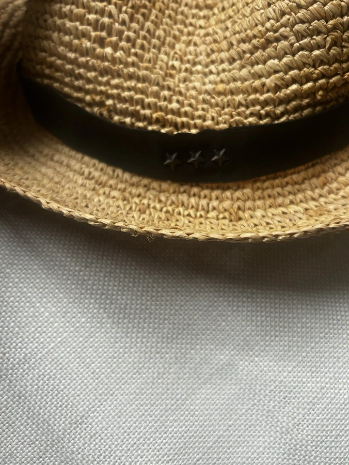 JOHN VARVATOS Estrella EE. UU. Sombrero L/XL Tejido RAFIA PAJA Sombrero Gorra FEDORA Foto 2 de 4